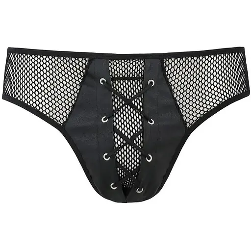 Мужские трусы со шнуровкой Passion 035 Slip Richard S/M Black, экокожа, сетка - фото 5