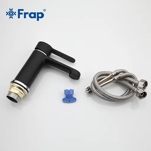 Смеситель для умывальника гайка черный/хром Ø35 Frap 1/10 F1042 Черный матовый - фото 7