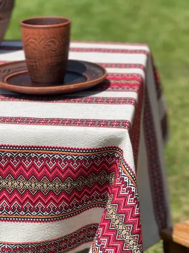 Лляна скатертина різдвяна з українським орнаментом Спадщина 290х150 см - фото 7