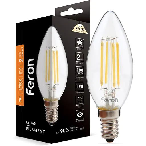 Свiтлодiодна лампа Feron LB-160 C37 230V 7W E14 2700K (40082)