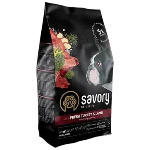 Сухой корм Savory Small для собак мелких пород, со свежим ягненком и индейкой, 3 кг - фото 1