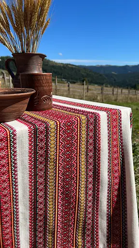 Лляна різдвяна скатертина з українським орнаментом Грація 300х150 см - фото 5