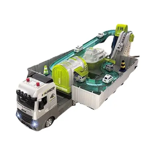 Трек JD 605 D с инерционным механизмом, звуками и подсветкой, 6 машинок