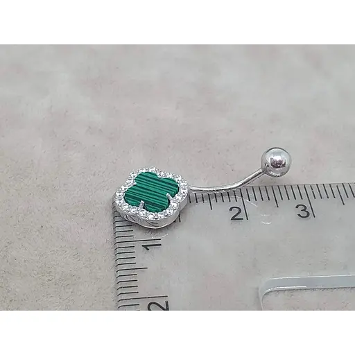 Серебряная серьга для пирсинга пупка Ирий Клевер с малахитом. 6025.1 - фото 4