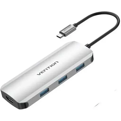 Usb-хаб Vention Usb-C to HDMI / Usb 3.0x3 / SD / TF / PD Docking Серый 0.15M Aluminum Alloy Type - фото 1