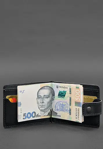 Кожаный портмоне 13.1 зажим с хлястиком Черный Crazy Horse - фото 6
