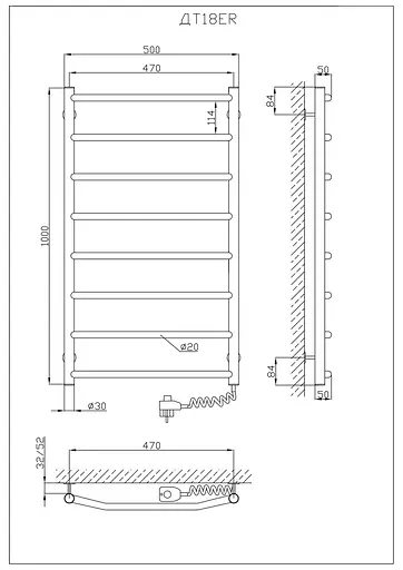 Електрична рушникосушарка Kosser Трапеція 1000x500/8 ER рег. ДТ18ER, Хром, Праве - фото 5