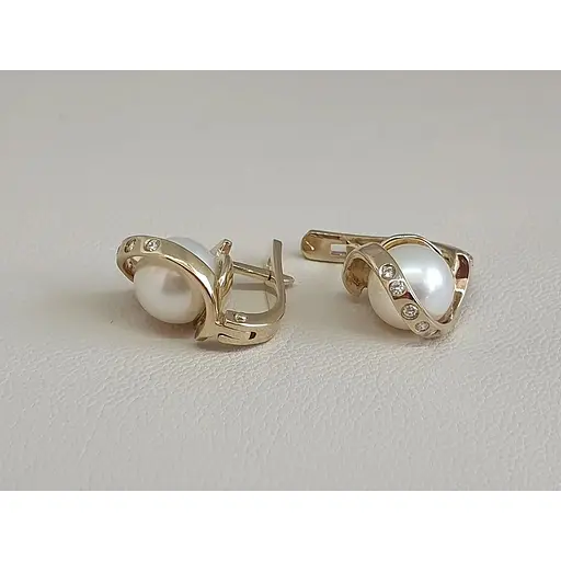 Золотые серьги с бриллиантами и жемчугом. 203040 - фото 3