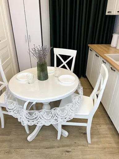 Силіконова скатертина з білим мереживом Арка 15 см 190х180 см - фото 10