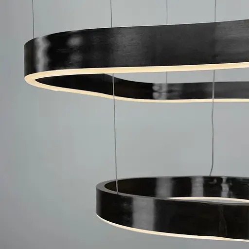 Незвичайна та ефектна люстра на 2 яруси 60+40 см у чорному корпусі | Арт. PCL004-600*400 BK | Line F - фото 3