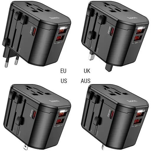 Універсальний зарядний пристрій HOCO AC15 Walker three-port PD20W(1C2A) universal conversion charger Black - фото 5