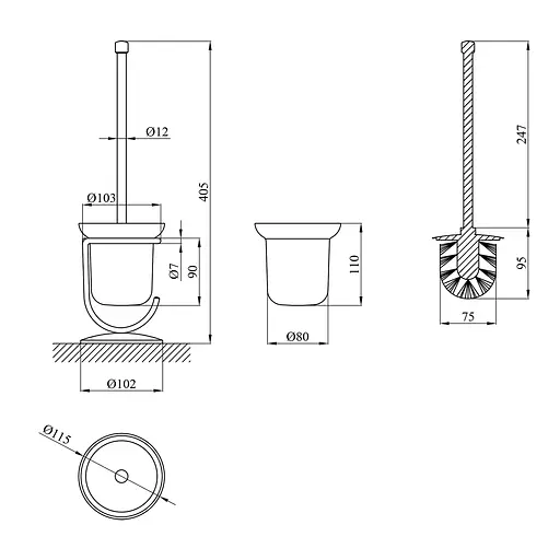 Ершик для унитаза напольный Kroner KRM Rizze - ACG322 CV022910, Хром - фото 2