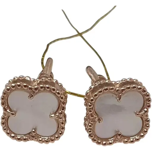 Золотые серьги-пуссеты Платон Клевер с перламутром. 1С127/68Б
