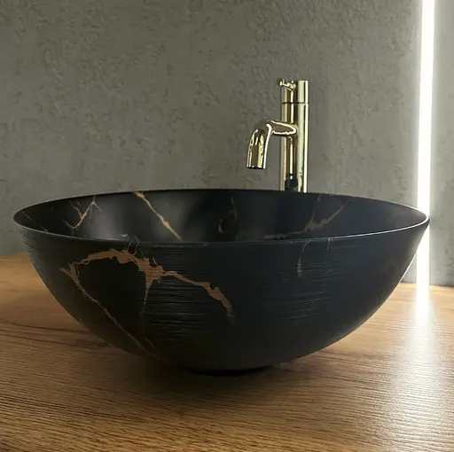 Умивальник Rea Stella black marble brushed накладний REA-U9086, Чорний матовий - фото 2