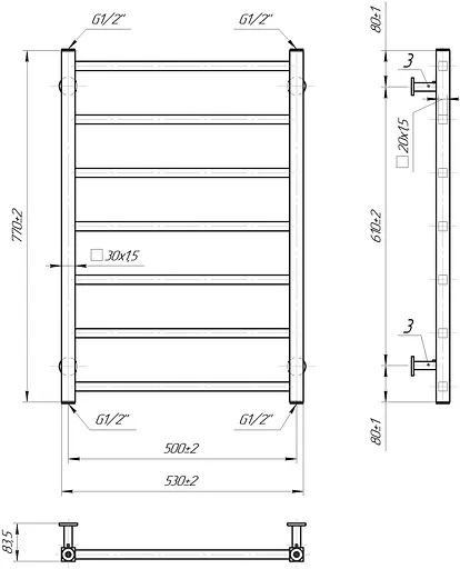 Водяной полотенцесушитель Mario Inox Токио 770x530/500 1.7.044615.P, Хром, нижнее - фото 4