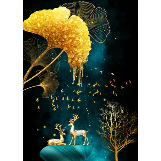 Алмазная мозаика Strateg ПРЕМИУМ Елени в ночном сиянии без подрамника размером 30х40 см (JSDF82142) - фото 1