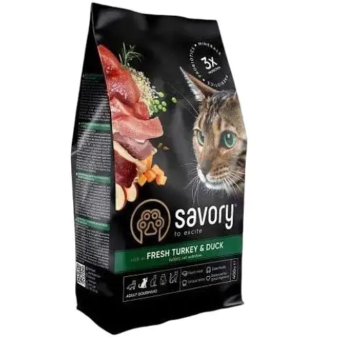 Сухой корм Savory для кошек гурманов со свежей индейкой и уткой 400 г - фото 1
