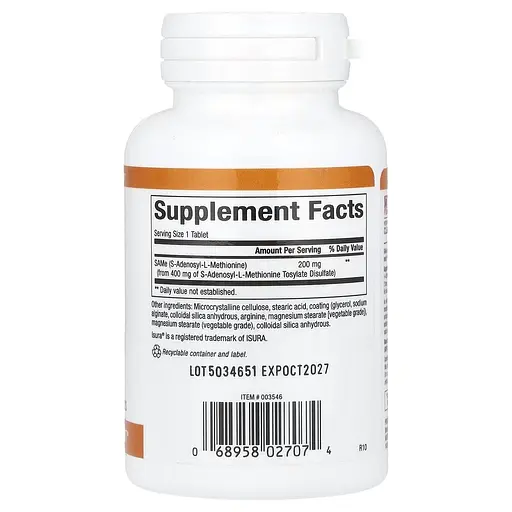 Амінокислота Natural Factors SAMe 200 mg, 30 таблеток для підтримки настрою та печінки - фото 2