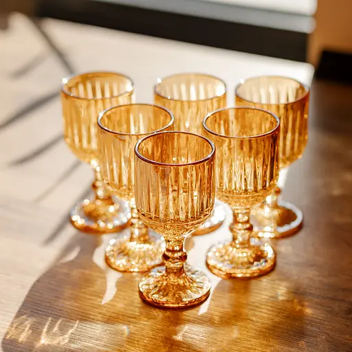 Набір чарок для напоїв 6 штук 50 мл із товстого скла ребристі бурштиновий HP-19-250 прозора чарка для міцних напоїв шотів Yiwu HP-19-250 - фото 2