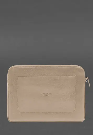 Кожаный чехол BlankNote для ноутбука на молнии с карманом и петлей на руку Светло-бежевый - фото 3