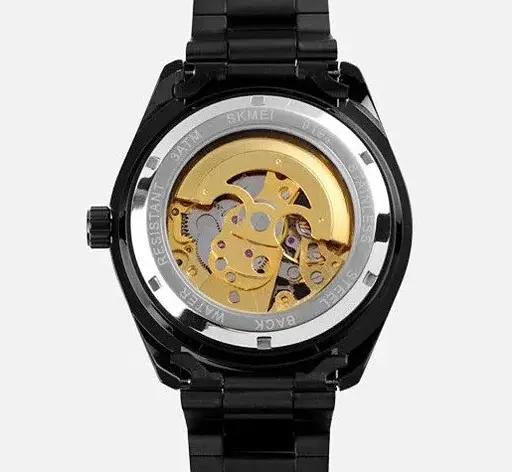 Чоловічий механічний годинник Skmei 9194 скелетон (Чорний) - фото 3