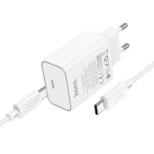 Адаптер мережний HOCO Type-C to Type-C Benefit single port charger set C143A |1Type-C, 3A/20W, PD/QC| - фото 1