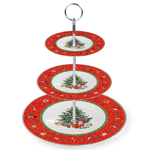 Конфета этажерка фарфоровая Yiwu HP-SDHK-8 Рождественская елка трехъярусная 34 см   - фото 3
