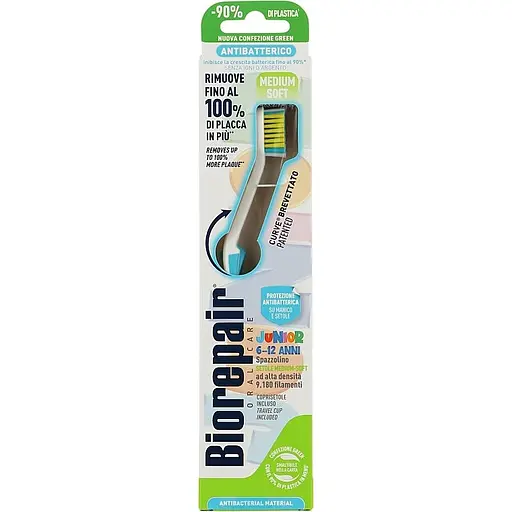 Зубная детская щетка Biorepair Совершенная чистка Junior 6-12 лет средняя голубая