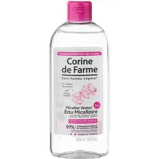 Вода для обличчя міцелярна Corine de Farme 3 в 1 з півонією для всіх типів шкіри 400 мл