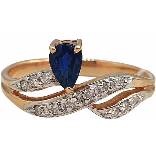 Золотое кольцо с бриллиантами и сапфиром. RS6194K 18 - фото 1