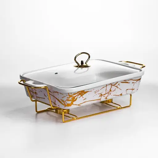 Мармітниця порцелянова Yiwu 2 л прямокутна на металевій підставці 40х22.5х15.5 см марміт для перших страв LT-3PCS-15 - фото 4