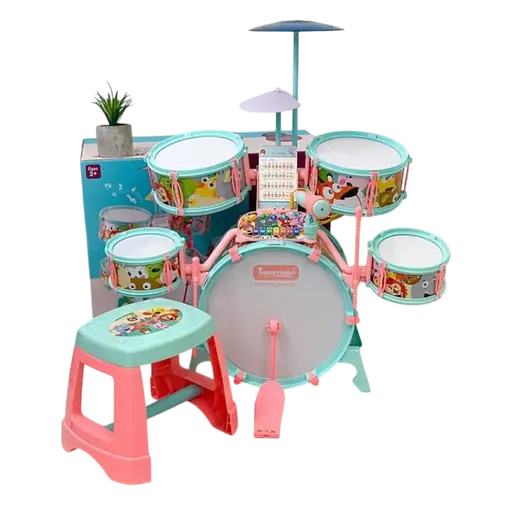 Детская музыкальная барабанная установка Q 532 B с микрофоном и подсветкой, караоке, пианино, подключением к телефону