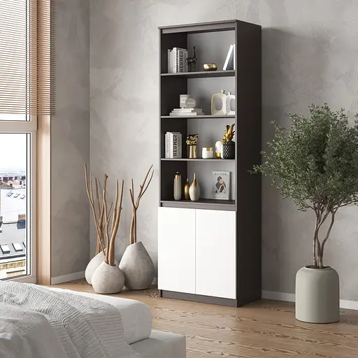 Шкаф для книг Vays пенал с полками R-29 Венге Темный-Белый фасад