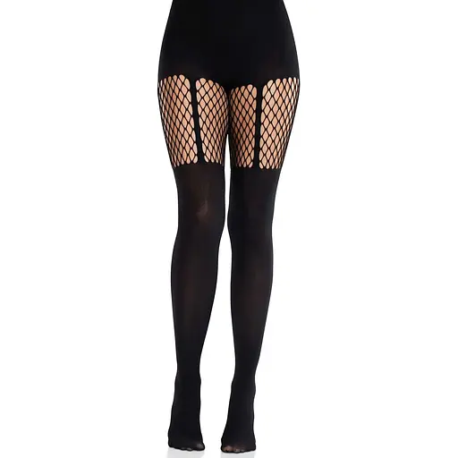 Колготки Leg Avenue Garter Illusion Tights With Net Detail One Size Black - фото 3