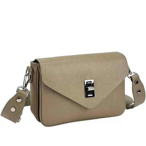 Кросбоді шкіряне на замку в кольорі тауп Firenze Italy F-IT-9555T