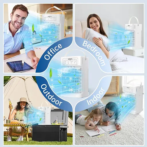 Портативный кондиционер с вентилятором объем 1100 мл 3 скорости 7 светодиодов - фото 2