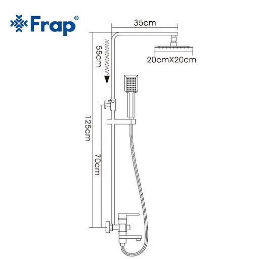 Душова система Frap F2421, поворотний вилив - перемикач на лійку, 1 режим, нержавіюча сталь - фото 6