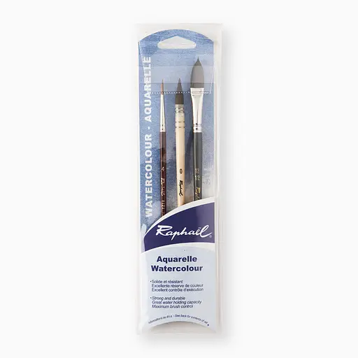 Набор кистей из натурального ворса Raphaël, 3 шт, специально для акварели.
