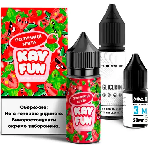 Набір компонентів для самозамісу сольової заправки Flavorlab Kayfun Полуниця М'ята 30 мл, 0-50 мг (18723) - фото 1