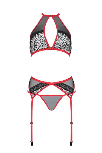 Комплект білизни Passion Satara Set XXL/XXXL red топ пояс для панчіх стрінги - фото 3