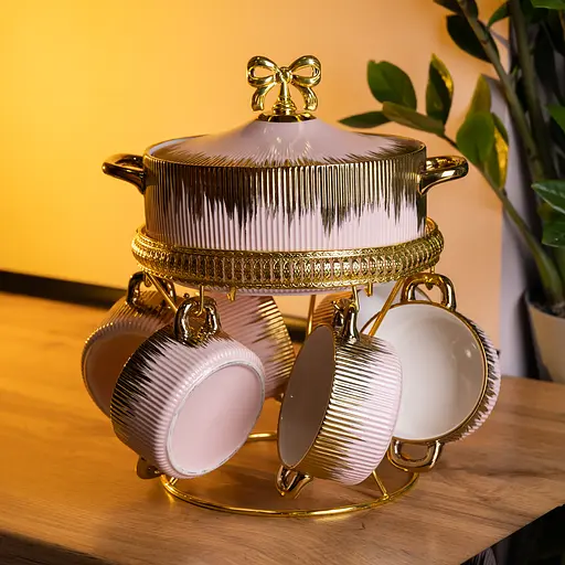 Суповой набор Yiwu из фарфора на металлической подставке розовой FM-A23-5 - фото 4