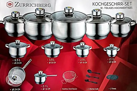 Набір посуду з кришками і сковородою Zurrichberg ZB 8016, 18 предметів - фото 5