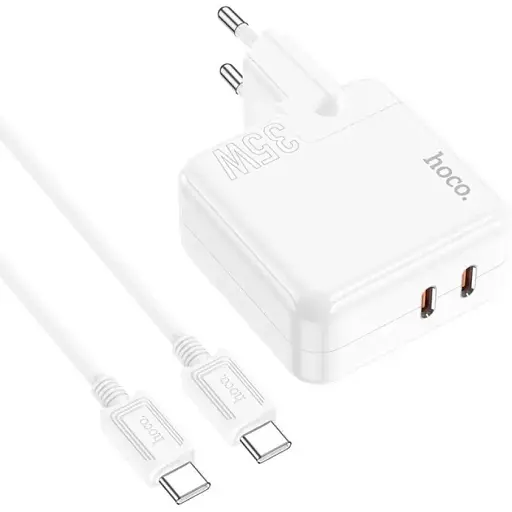 Зарядний пристрій Hoco C110A Lucky 35 Вт 2 виходи юсб-с + кабель C-C - фото 1