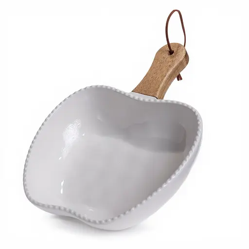 Тарелка фарфоровая глубокая с ручкой Яблоко 25×20×5 (см) сервировочное блюдо с ручкой для подачи Белый Yiwu ZJH-15-6