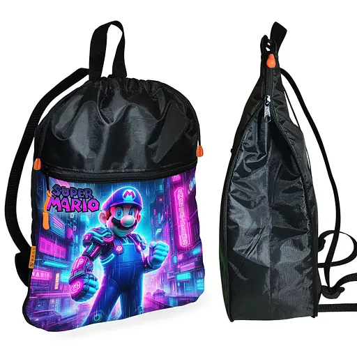 Рюкзак-мішок для взуття, спортивної форми Супер Маріо «Super Mario» дитяча сумка для змінки з розширювачем (01327)