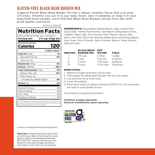 Фарш из черной фасоли для котлет бургеров Augason farms, 38 порций, 25 лет срок хранения - фото 4