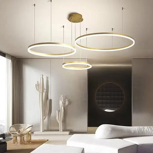 Светодиодная люстра на три кольца 80, 60 и 40 см в латунном каркасе Line F | Ст. MJ73-800+600+400 AB - фото 2