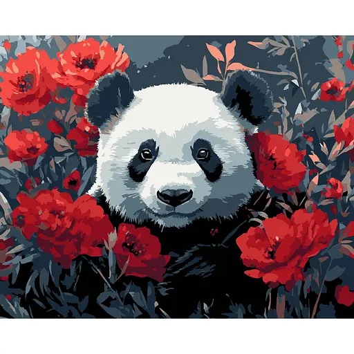 Набор для росписи по номерам Strateg Панда в маках на чёрном фоне 50 х 40 см (AH1197-15) - фото 1