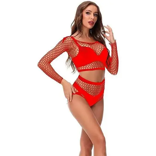 Комплект еротичний сітчастий топ та трусики S/M Червоний K0545-2