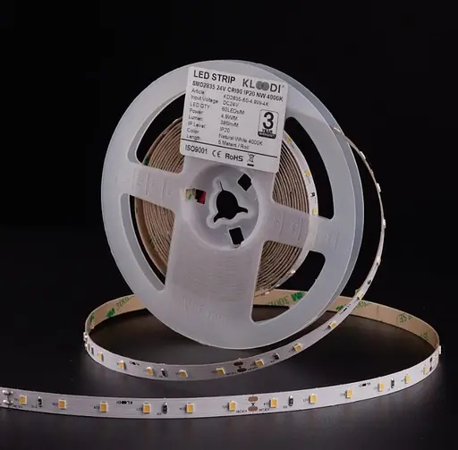 LED Лента 4,8W 60LED 4000K 385LM RA90 IP20 24V KLOODI KD2835-60-4.8W-4К-24V - фото 1